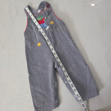 Load image into Gallery viewer, Vintage Boy Playing Gray Overalls 9-12 months
