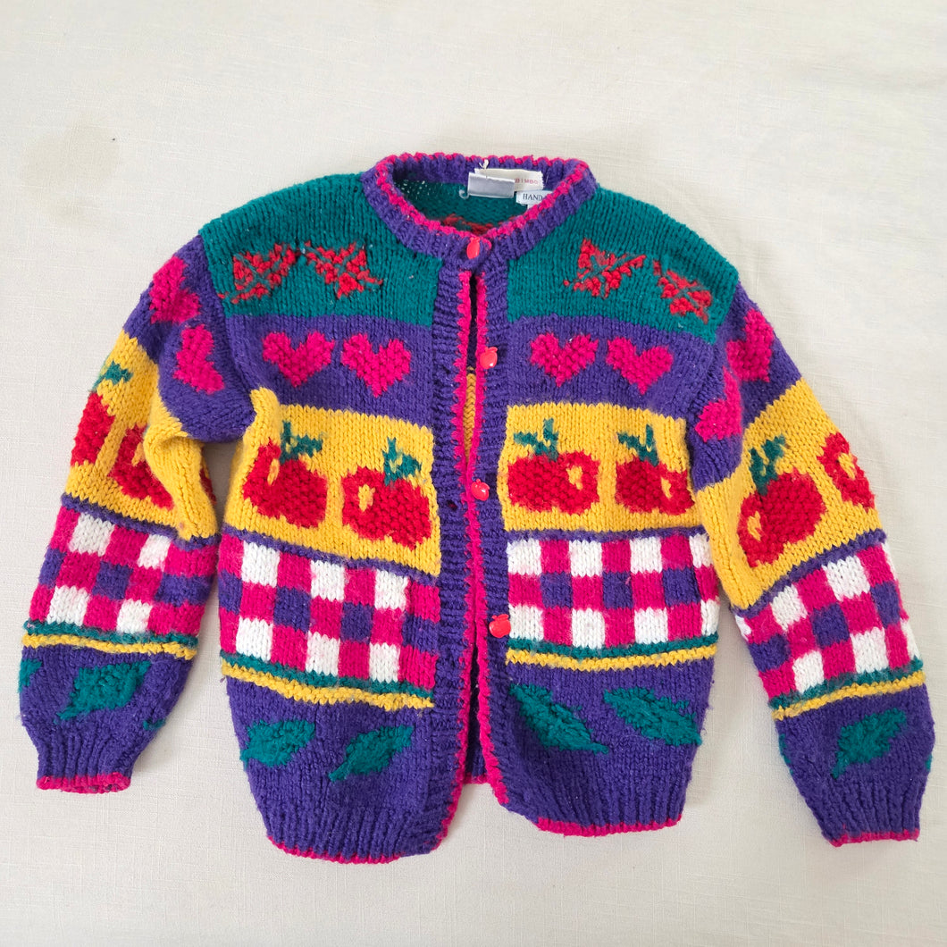 Vintage Fun Pattern Chunky Knit Cardigan kids 7/8