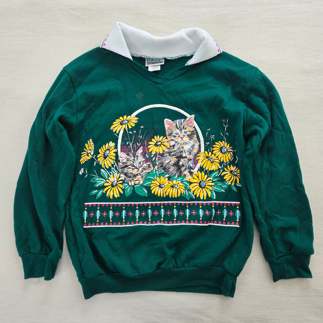 Vintage 90s Basic Editions Sweatshirt Green Kitty 7/8