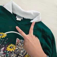 Load image into Gallery viewer, Vintage 90s Basic Editions Sweatshirt Green Kitty 7/8
