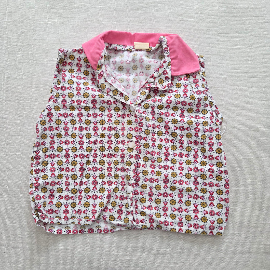 Vintage 70s Geometric Floral Pink Top 18-24 months