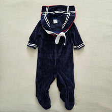 Load image into Gallery viewer, Vintage Sailor Velour Footed Outfit 3-6 months
