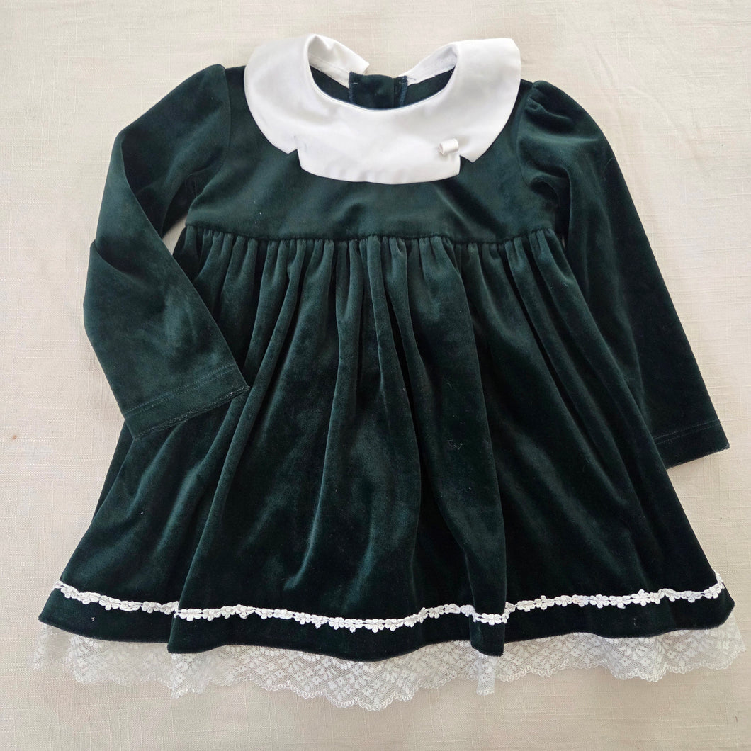 Vintage Green Velvet Lacy Dress 2t