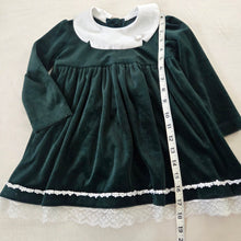 Load image into Gallery viewer, Vintage Green Velvet Lacy Dress 2t
