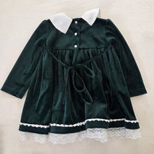 Load image into Gallery viewer, Vintage Green Velvet Lacy Dress 2t
