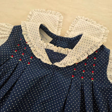 Load image into Gallery viewer, Vintage Polly Flinders Dotted Navy Dress 6-12 months

