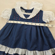 Load image into Gallery viewer, Vintage Polly Flinders Dotted Navy Dress 6-12 months

