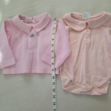 Load image into Gallery viewer, Vintage Bundle Pink Shirt + Romper 3-6 months
