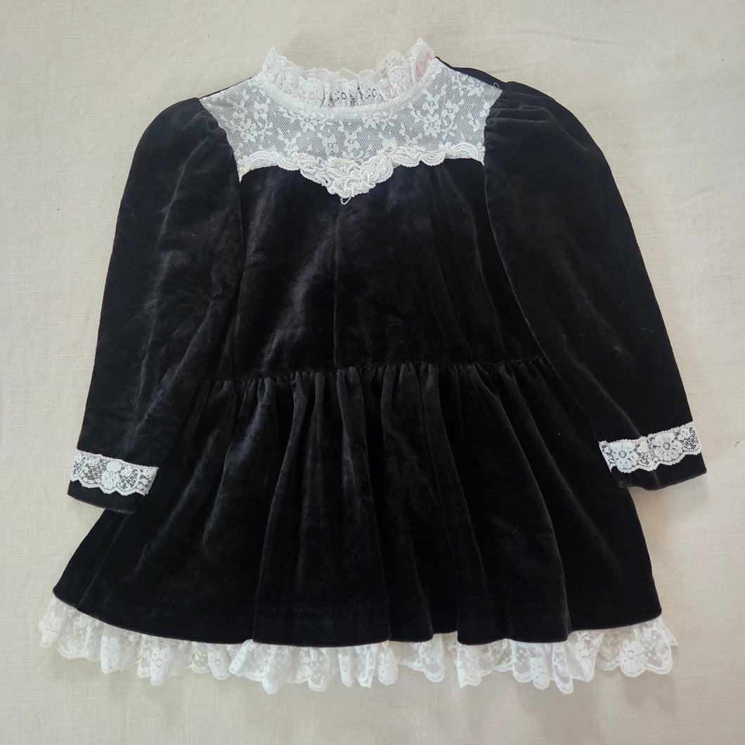Vintage Black Velvet Lace Dress 3t