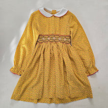 Load image into Gallery viewer, Vintage Smocked Yellow Floral Dress kids 8
