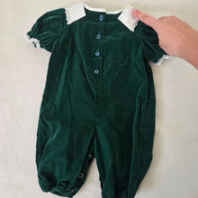 Load image into Gallery viewer, Vintage Evy Green Velvet Pantsuit 3-6 months
