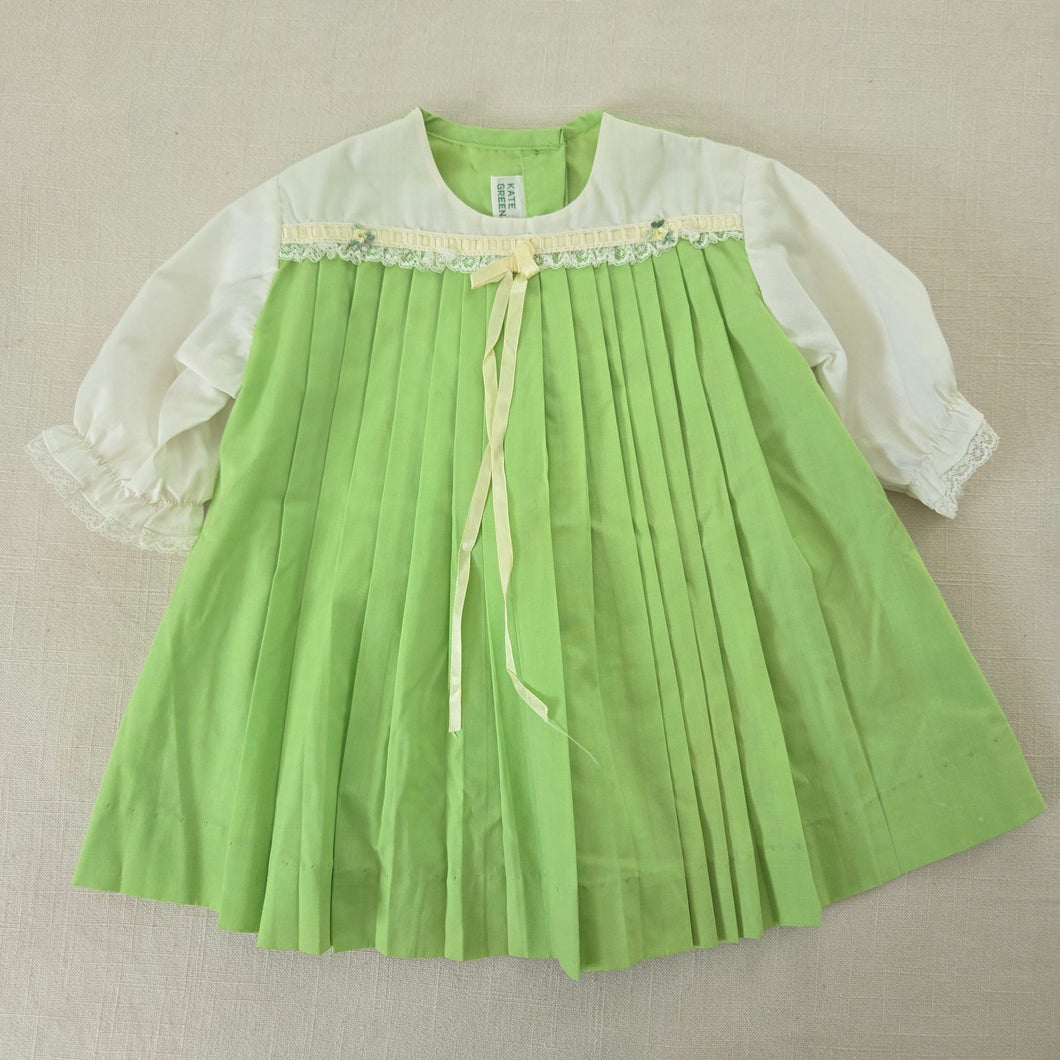 Vintage 60s Green Pleated Dress 6-9 months