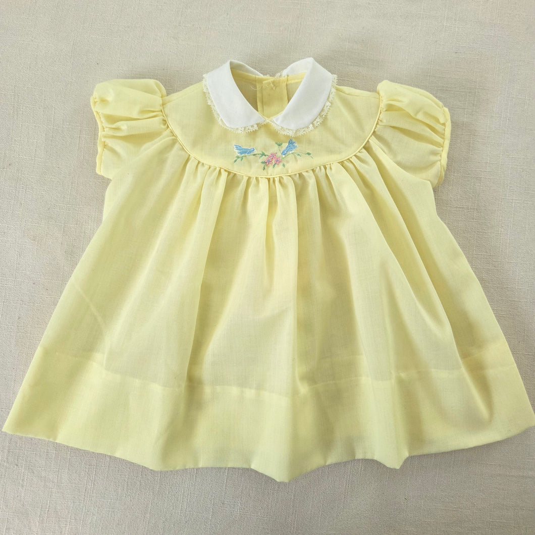 Vintage Bird Embroidered Yellow Dress 6-9 months