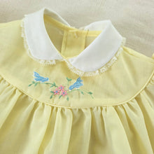 Load image into Gallery viewer, Vintage Bird Embroidered Yellow Dress 6-9 months
