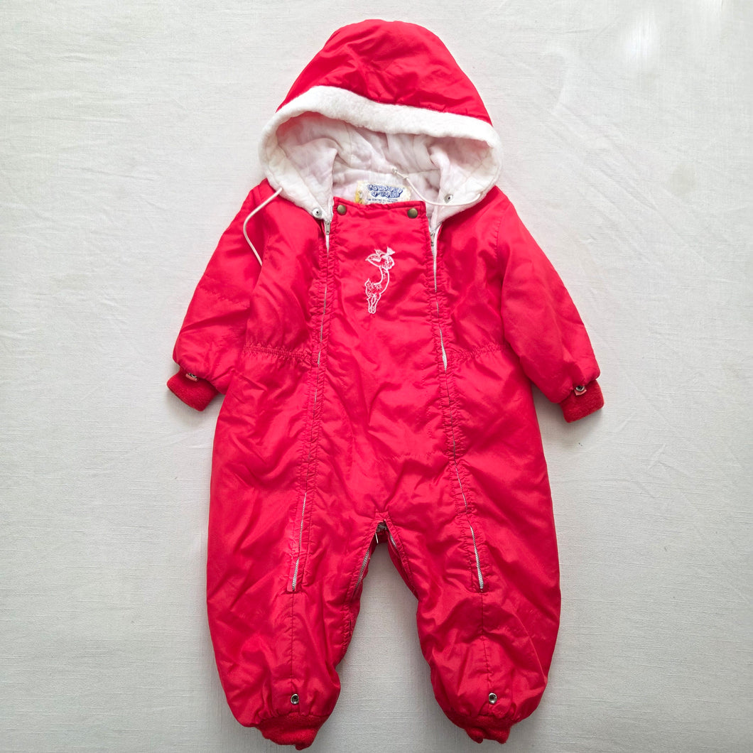 Vintage 50s/60s Deer Red Hooded Snowsuit 18-24 months