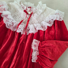 Load image into Gallery viewer, Vintage Frilly Red Velour Dress 4t
