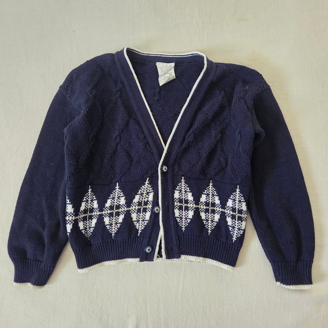 Vintage Argyle Knit Navy Cardigan 4t