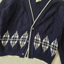 Load image into Gallery viewer, Vintage Argyle Knit Navy Cardigan 4t
