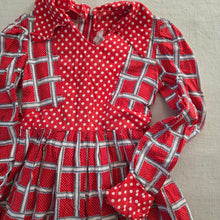 Load image into Gallery viewer, Vintage Dotted Grid Red Dress kids 10/12

