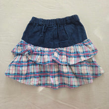 Load image into Gallery viewer, Vintage Ruffled Plaid Jean Skirt 5t
