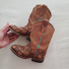 Load image into Gallery viewer, Horse Power Leather Crazy Train Bean Patchwork Boots toddler 10
