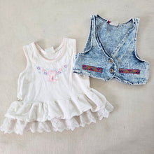 Load image into Gallery viewer, Vintage Ruffled Top + Jean Vest Bundle 18-24 months
