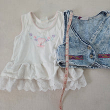 Load image into Gallery viewer, Vintage Ruffled Top + Jean Vest Bundle 18-24 months
