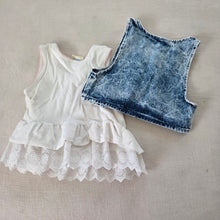 Load image into Gallery viewer, Vintage Ruffled Top + Jean Vest Bundle 18-24 months

