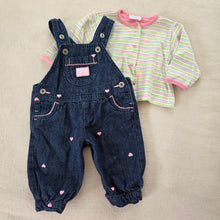 Load image into Gallery viewer, Y2k Oshkosh Overalls + Striped Sweater 3 months
