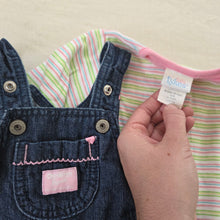 Load image into Gallery viewer, Y2k Oshkosh Overalls + Striped Sweater 3 months
