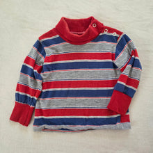 Load image into Gallery viewer, Vintage Red/Blue/Gray Striped Turtleneck 6-9 months *flaw
