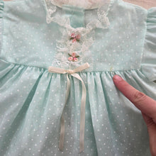 Load image into Gallery viewer, Vintage Mint Dotted Frilly Short Dress 12 months
