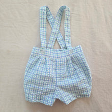 Load image into Gallery viewer, Vintage Pastel Blue Plaid Suspender Shorts 6-9 months
