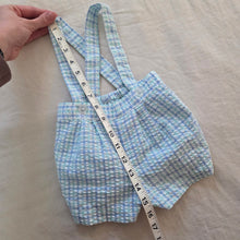 Load image into Gallery viewer, Vintage Pastel Blue Plaid Suspender Shorts 6-9 months
