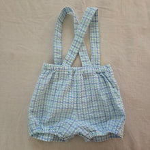 Load image into Gallery viewer, Vintage Pastel Blue Plaid Suspender Shorts 6-9 months
