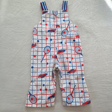 Load image into Gallery viewer, Vintage Tennis Rackets + Shoes Grid Overalls 18 months
