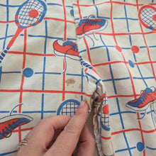 Load image into Gallery viewer, Vintage Tennis Rackets + Shoes Grid Overalls 18 months
