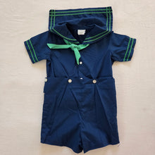Load image into Gallery viewer, Vintage Navy Green Sailor Romper 3t

