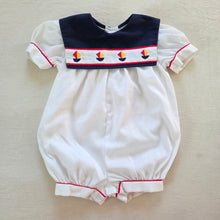 Load image into Gallery viewer, Vintage Sailboat Bubble Romper 6-9 months
