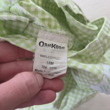 Load image into Gallery viewer, Vintage Oshkosh Green Gingham Shortalls 12-18 months
