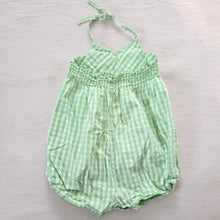 Load image into Gallery viewer, Vintage Green Gingham Halter Romper 4t

