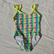 Load image into Gallery viewer, 90s Vintage Colorful Floral Gingham Swimsuit 2t
