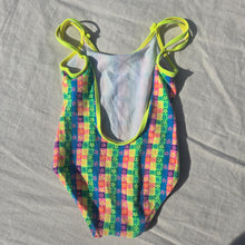 Load image into Gallery viewer, 90s Vintage Colorful Floral Gingham Swimsuit 2t

