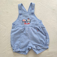 Load image into Gallery viewer, 90s Vintage Cupcake Gingham Bubble Shortalls 12 months
