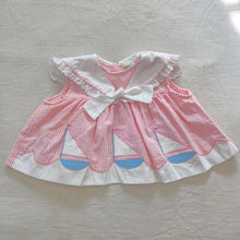 Load image into Gallery viewer, Vintage Sailboat Pink Seersucker Top 12 months

