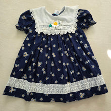 Load image into Gallery viewer, Vintage Daisy Navy Dress 3t
