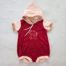 Load image into Gallery viewer, Vintage Tiger Velour Hooded Romper 9 months
