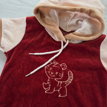Load image into Gallery viewer, Vintage Tiger Velour Hooded Romper 9 months
