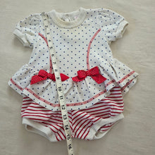 Load image into Gallery viewer, Vintage Dotted + Striped Girly Romper 6-9 months
