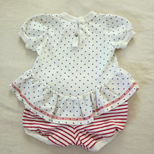 Load image into Gallery viewer, Vintage Dotted + Striped Girly Romper 6-9 months
